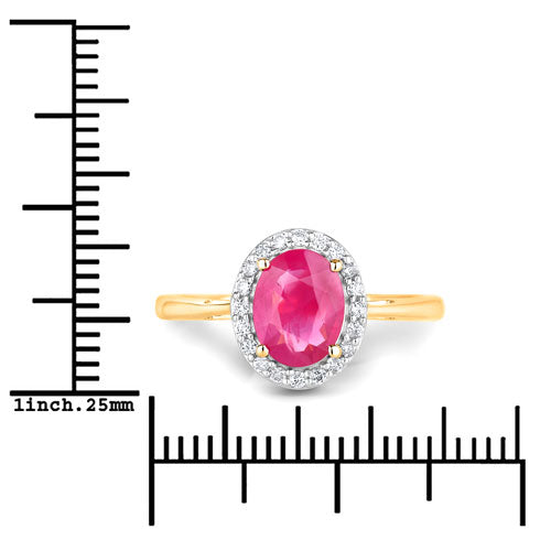 Bague en or jaune 14K avec rubis véritable de 1,83 carat et diamants blancs