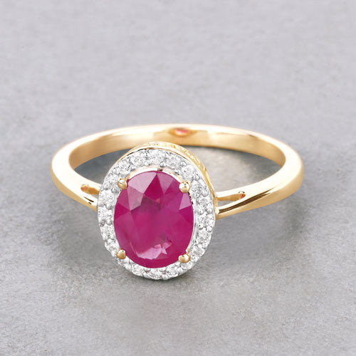 Bague en or jaune 14K avec rubis véritable de 1,83 carat et diamants blancs