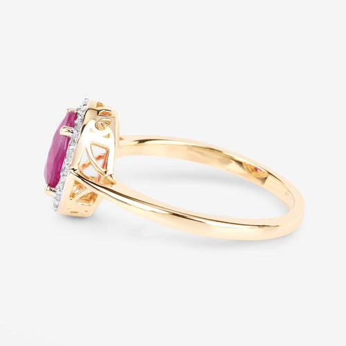 Bague en or jaune 14K avec rubis véritable de 1,83 carat et diamants blancs