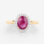 Bague en or jaune 14K avec rubis véritable de 1,83 carat et diamants blancs
