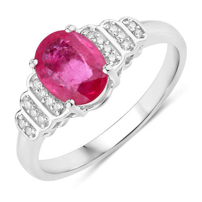 Bague de fiançailles en or blanc 14K avec rubis et diamants de 1,52 carat
