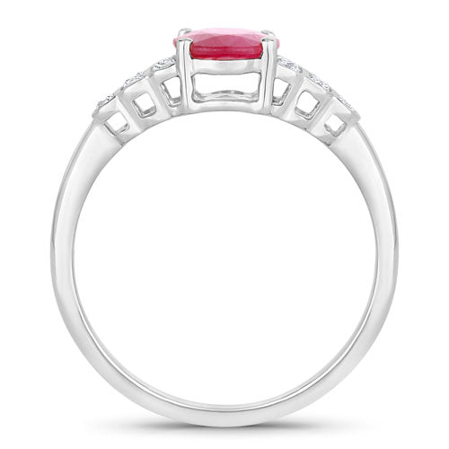 Bague de fiançailles en or blanc 14K avec rubis et diamants de 1,52 carat