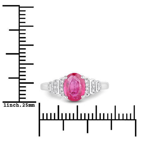 Bague de fiançailles en or blanc 14K avec rubis et diamants de 1,52 carat