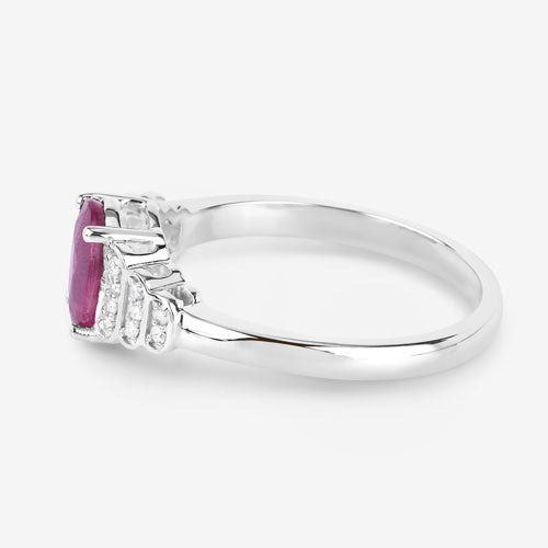 Bague de fiançailles en or blanc 14K avec rubis et diamants de 1,52 carat