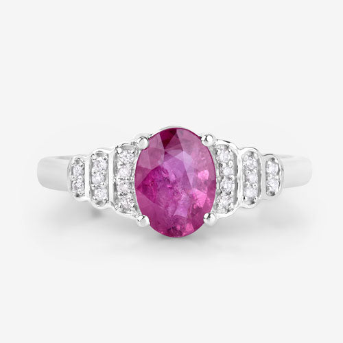 Bague de fiançailles en or blanc 14K avec rubis et diamants de 1,52 carat