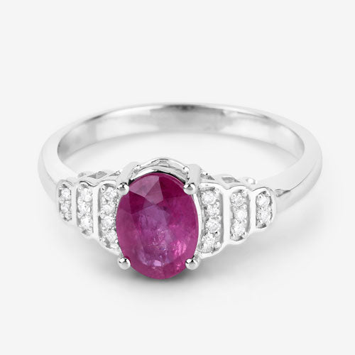 Bague de fiançailles en or blanc 14K avec rubis et diamants de 1,52 carat