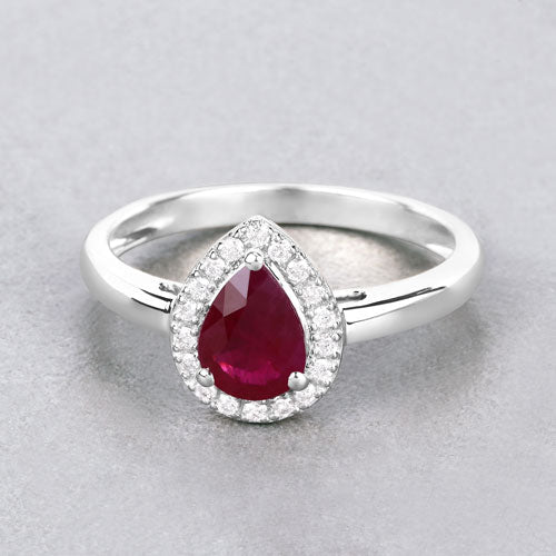 1.02 Carat Ruby and Diamond 14K White Gold Engagement Ring