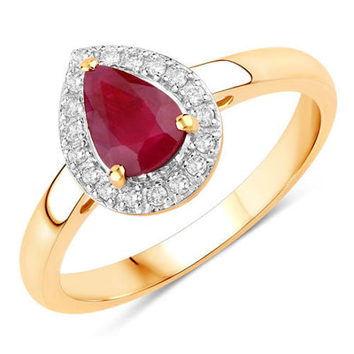 Bague de fiançailles en or jaune 14K avec rubis de 1,02 carat et diamants blancs