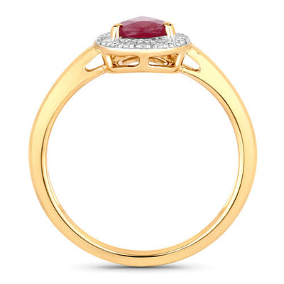 Bague de fiançailles en or jaune 14K avec rubis de 1,02 carat et diamants blancs