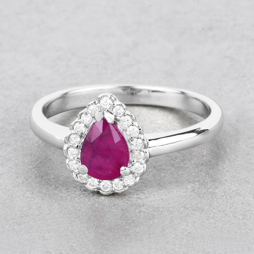 0.94 Carat Ruby and Diamond 14K White Gold Engagement Ring