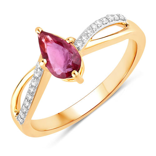 Bague de fiançailles en or jaune 14K avec rubis et diamants de 0,52 carat