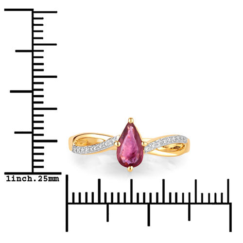 Bague de fiançailles en or jaune 14K avec rubis et diamants de 0,52 carat