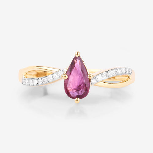 Bague de fiançailles en or jaune 14K avec rubis et diamants de 0,52 carat