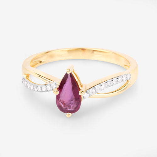 Bague de fiançailles en or jaune 14K avec rubis et diamants de 0,52 carat