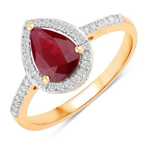 1.25 Carat Ruby and Diamond Halo Ring in 14K Yellow Gold