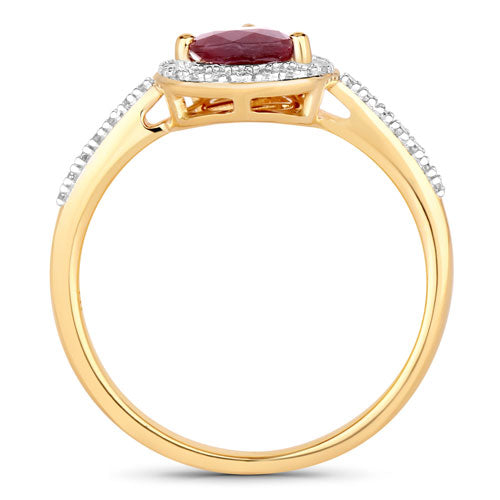 1.25 Carat Ruby and Diamond Halo Ring in 14K Yellow Gold