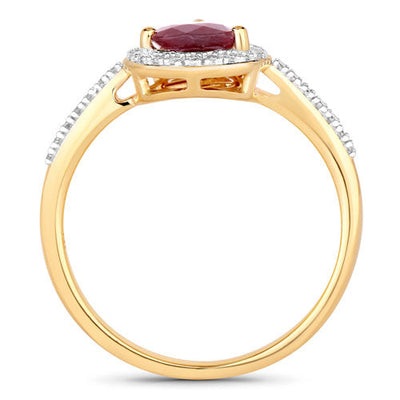 1.25 Carat Ruby and Diamond Halo Ring in 14K Yellow Gold