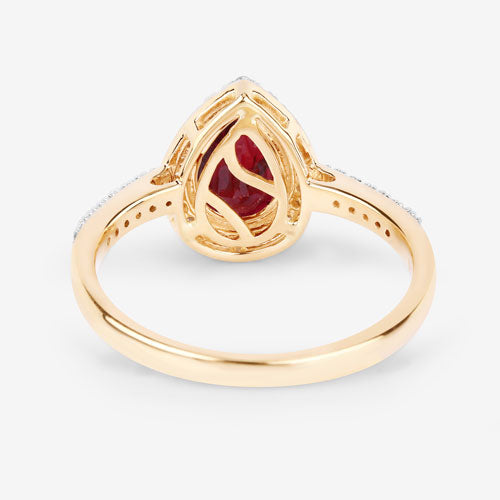 1.25 Carat Ruby and Diamond Halo Ring in 14K Yellow Gold