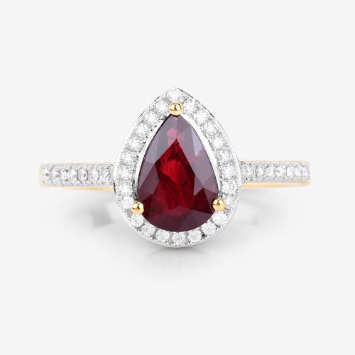 1.25 Carat Ruby and Diamond Halo Ring in 14K Yellow Gold