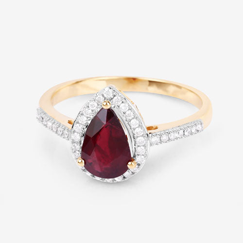 1.25 Carat Ruby and Diamond Halo Ring in 14K Yellow Gold