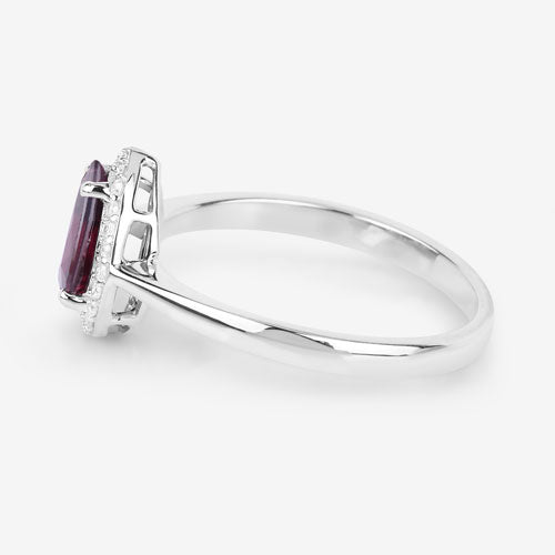 Anillo Halo de Rubí y Diamantes de 1.30 Quilates en Oro Blanco de 14K