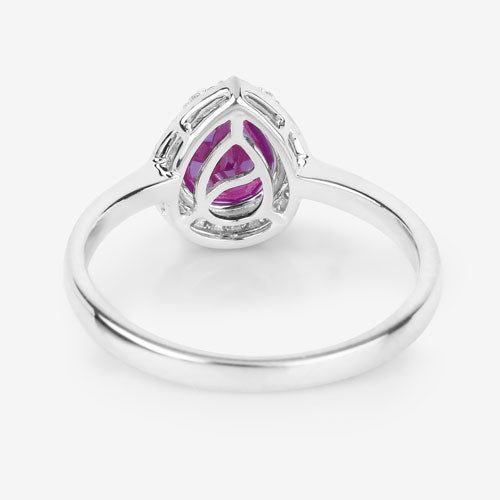 Anillo Halo de Rubí y Diamantes de 1.30 Quilates en Oro Blanco de 14K