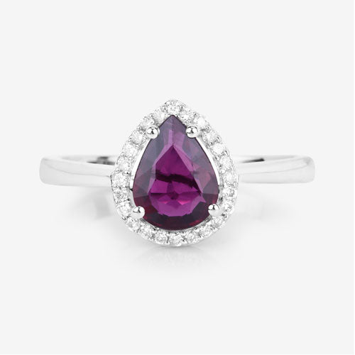 Anillo Halo de Rubí y Diamantes de 1.30 Quilates en Oro Blanco de 14K