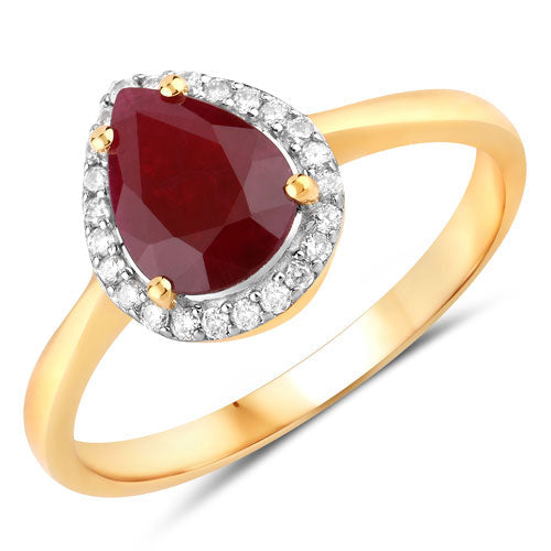 1.30 Carat Ruby and Diamond Halo Ring in 14K Yellow Gold