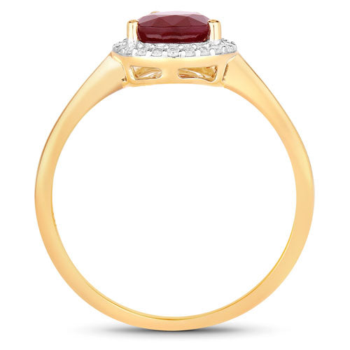 1.30 Carat Ruby and Diamond Halo Ring in 14K Yellow Gold