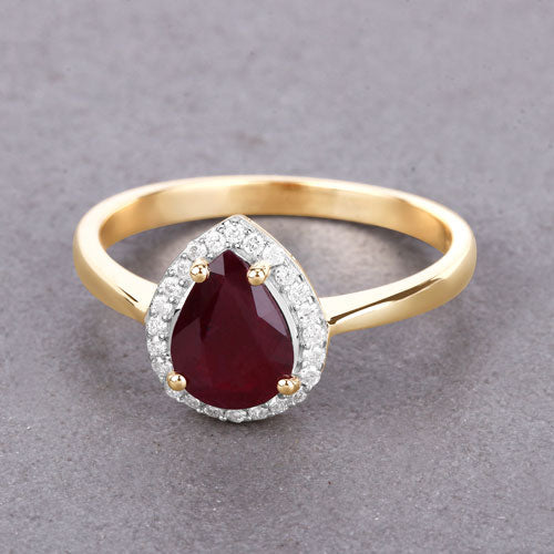 1.30 Carat Ruby and Diamond Halo Ring in 14K Yellow Gold