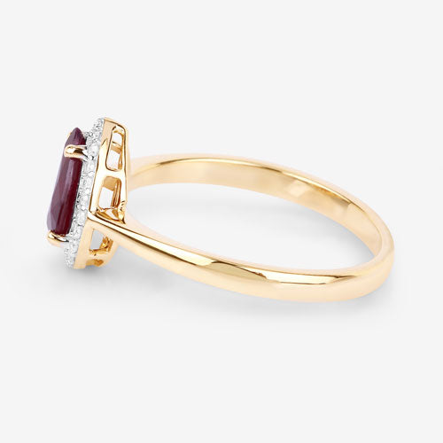 1.30 Carat Ruby and Diamond Halo Ring in 14K Yellow Gold