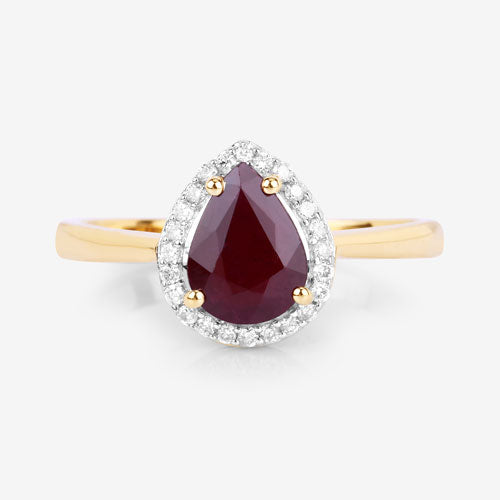 1.30 Carat Ruby and Diamond Halo Ring in 14K Yellow Gold