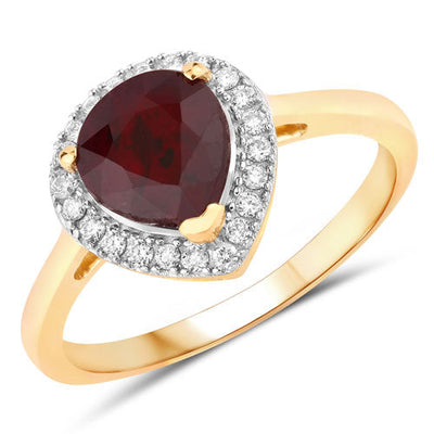 Anillo Halo de Rubí y Diamante de 2.19 Quilates en Oro Amarillo de 14K