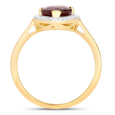 Anillo Halo de Rubí y Diamante de 2.19 Quilates en Oro Amarillo de 14K