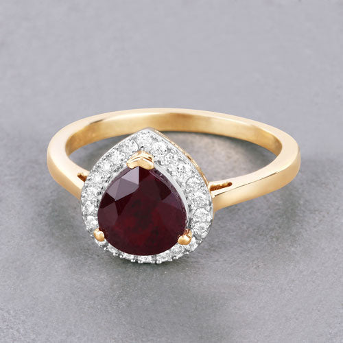 2.19 Carat Ruby and Diamond Halo Ring in 14K Yellow Gold