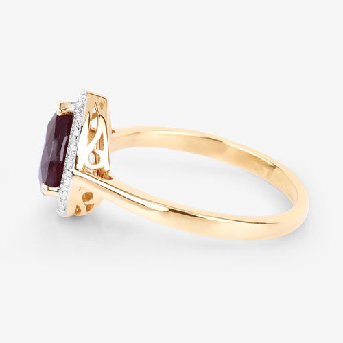 2.19 Carat Ruby and Diamond Halo Ring in 14K Yellow Gold