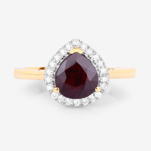 2.19 Carat Ruby and Diamond Halo Ring in 14K Yellow Gold