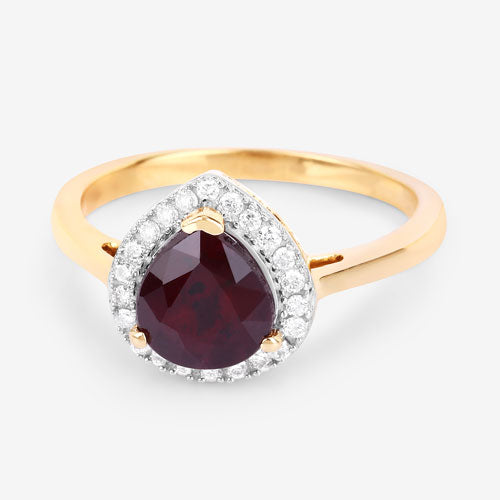 2.19 Carat Ruby and Diamond Halo Ring in 14K Yellow Gold