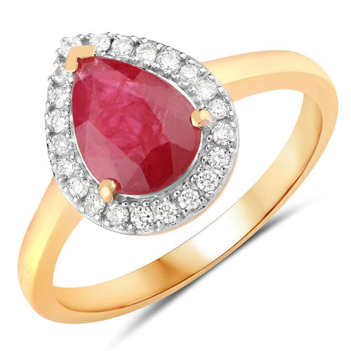 Anillo Halo de Rubí y Diamantes de 1.38 Quilates en Oro Amarillo de 14K