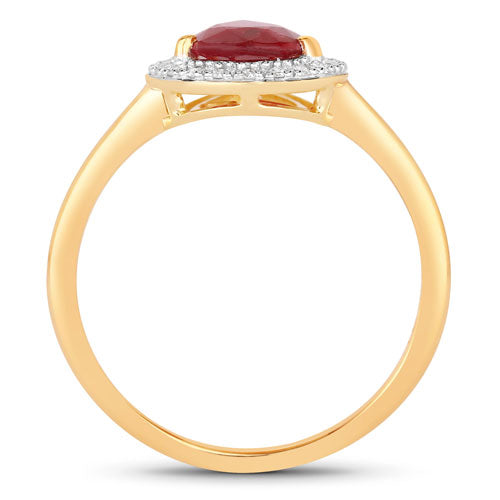 Anillo Halo de Rubí y Diamantes de 1.38 Quilates en Oro Amarillo de 14K