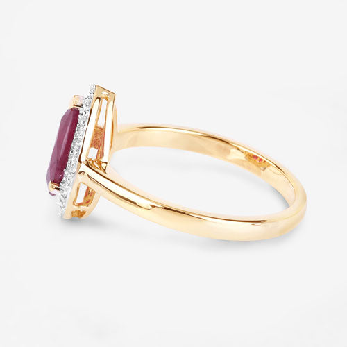 Anillo Halo de Rubí y Diamantes de 1.38 Quilates en Oro Amarillo de 14K