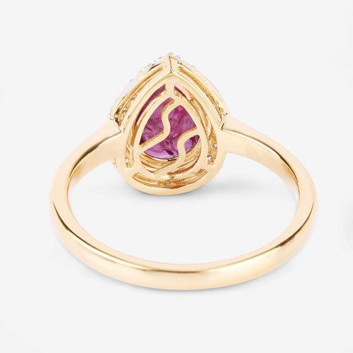 Anillo Halo de Rubí y Diamantes de 1.38 Quilates en Oro Amarillo de 14K