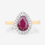 Anillo Halo de Rubí y Diamantes de 1.38 Quilates en Oro Amarillo de 14K
