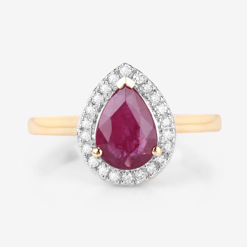 Anillo Halo de Rubí y Diamantes de 1.38 Quilates en Oro Amarillo de 14K