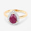 Anillo Halo de Rubí y Diamantes de 1.38 Quilates en Oro Amarillo de 14K
