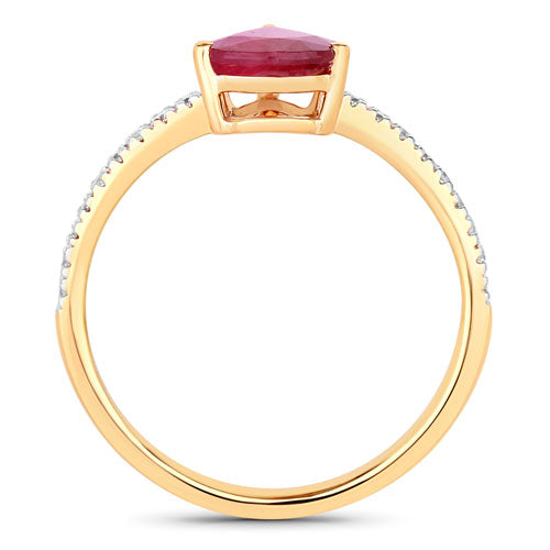 Bague de fiançailles en or jaune 14K avec rubis et diamants de 1,68 carat