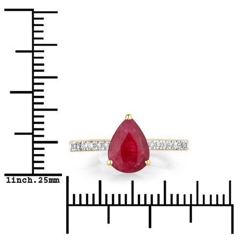 Bague de fiançailles en or jaune 14K avec rubis et diamants de 1,68 carat