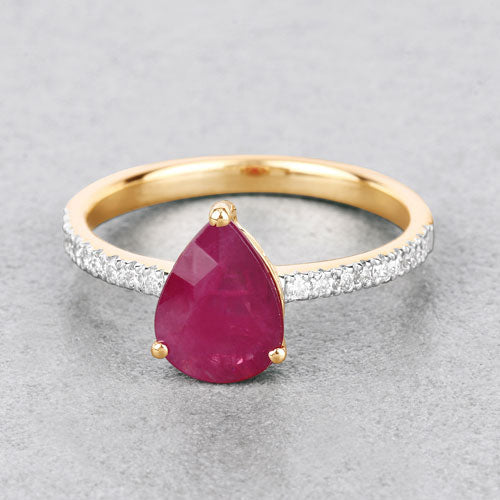 Bague de fiançailles en or jaune 14K avec rubis et diamants de 1,68 carat