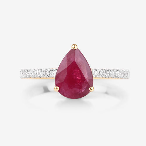 Bague de fiançailles en or jaune 14K avec rubis et diamants de 1,68 carat