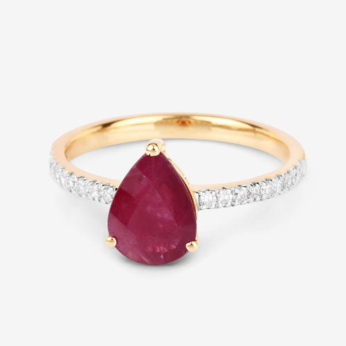 Bague de fiançailles en or jaune 14K avec rubis et diamants de 1,68 carat
